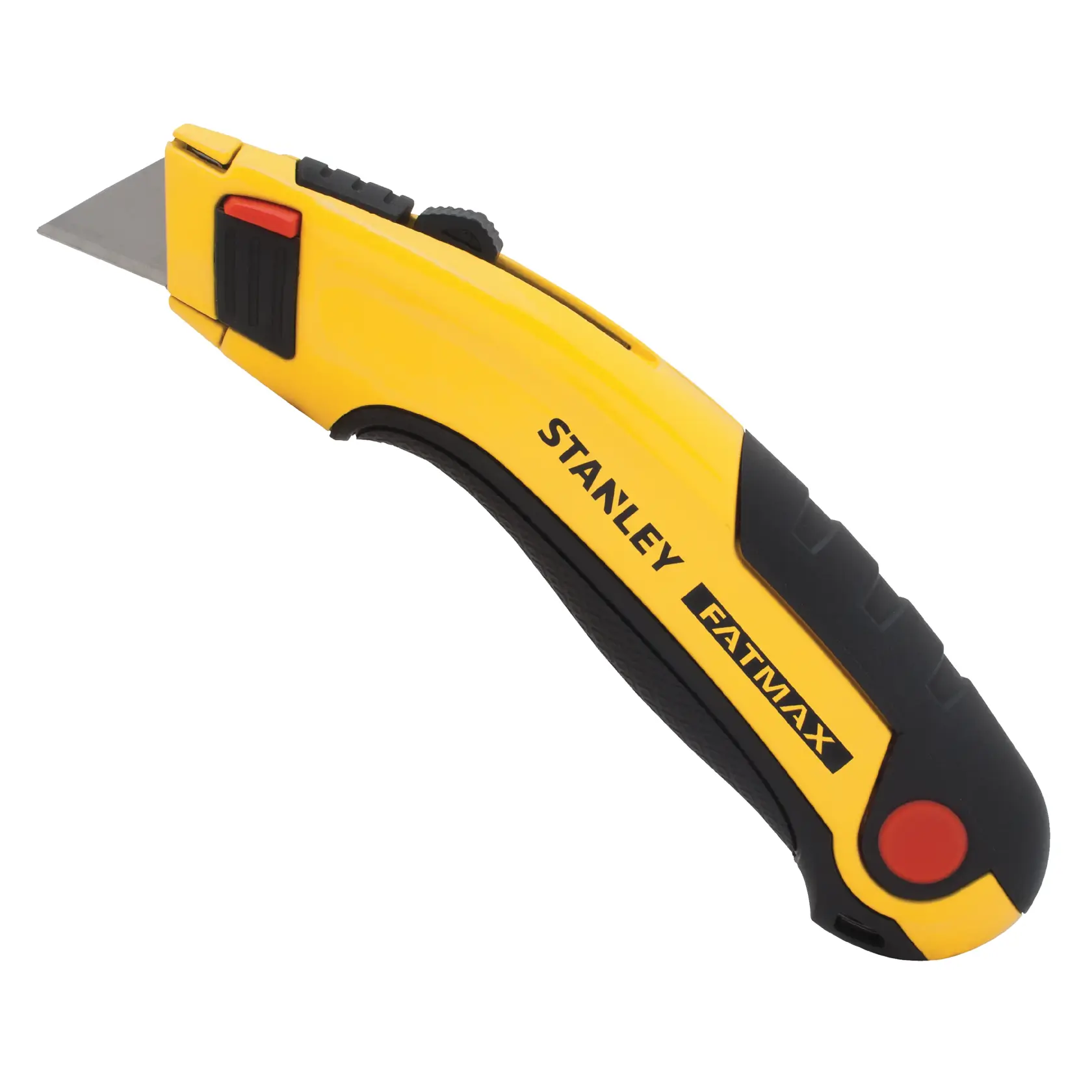 Cuchillo utilitario STANLEY 10-778, amarillo y negro, ángulo lateral sobre fondo blanco.