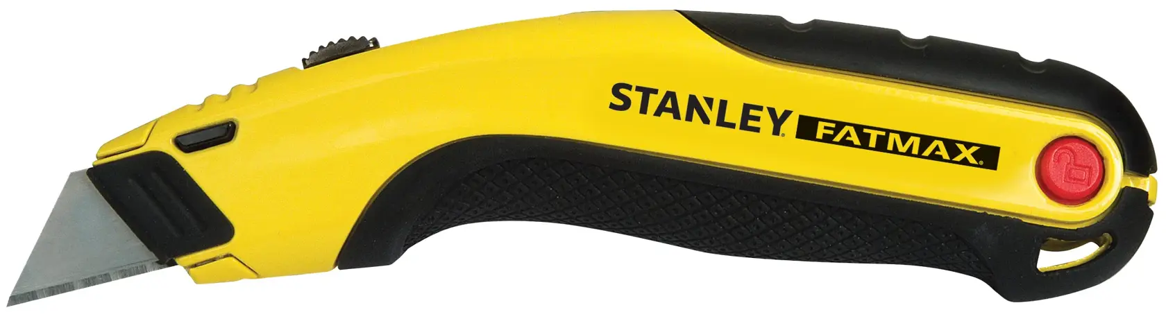 Cuchillo multiusos STANLEY 10-778 amarillo y negro, vista lateral sobre fondo blanco.