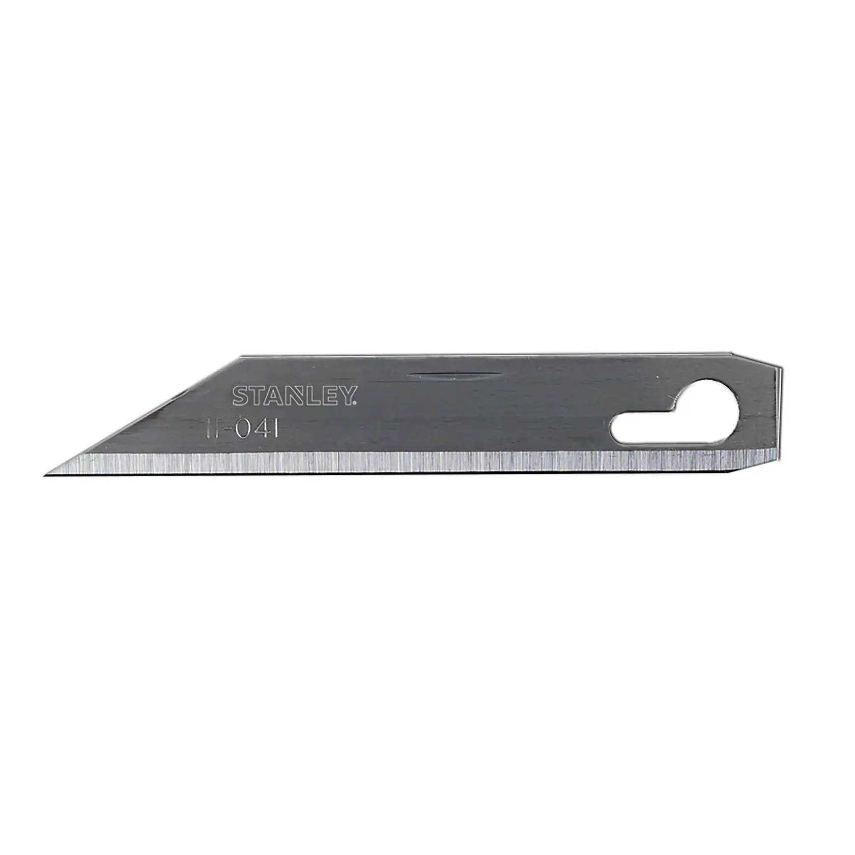 Cuchilla de repuesto para cuchillo utilitario Stanley, filo en ángulo, vista lateral sobre fondo blanco