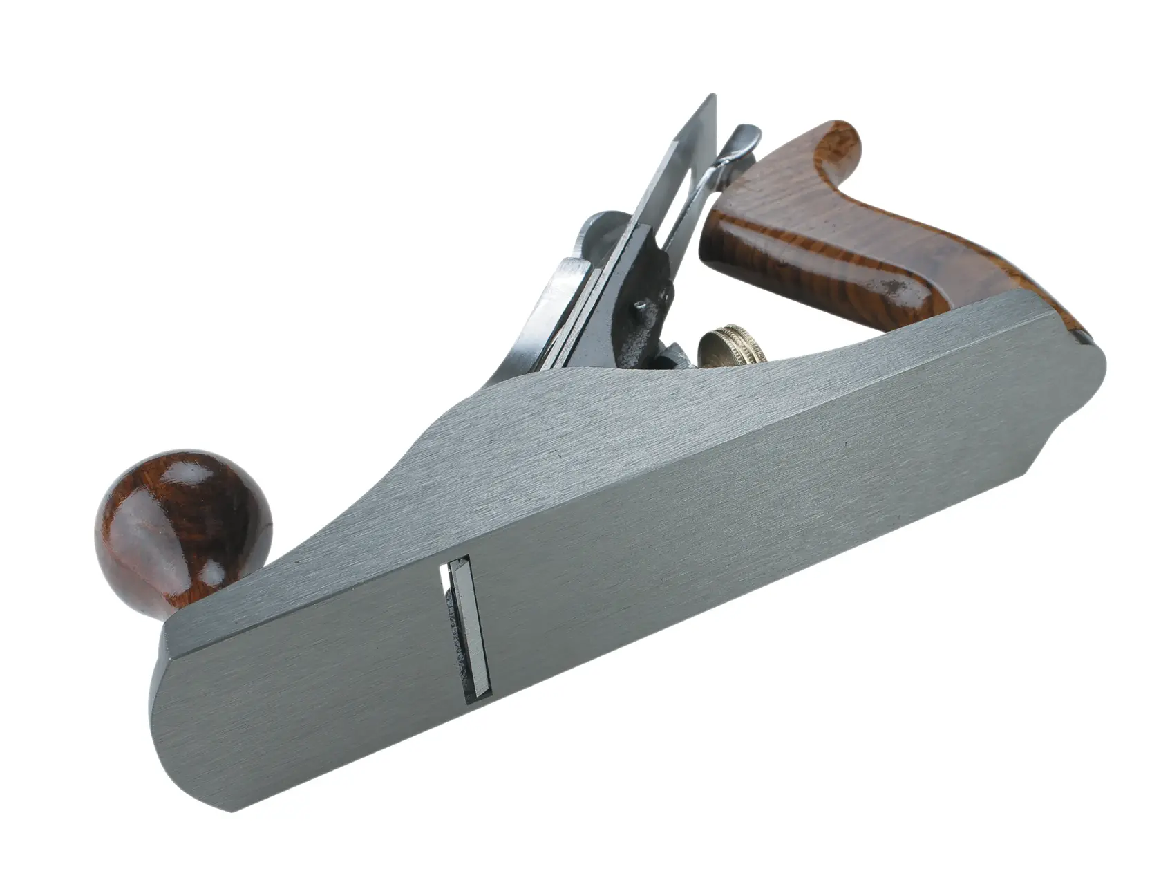 STANLEY 12-163 cepillo manual con cuerpo de metal y mangos de madera, ángulo lateral sobre fondo blanco.