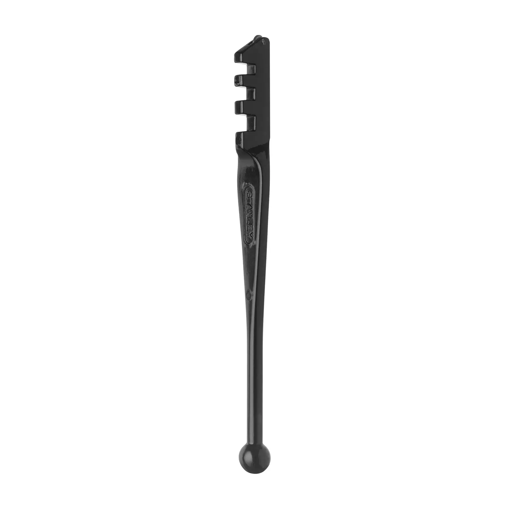 Llave multiusos negra STANLEY 14-125 con cuatro muescas, fotografía sobre fondo blanco, herramienta manual.