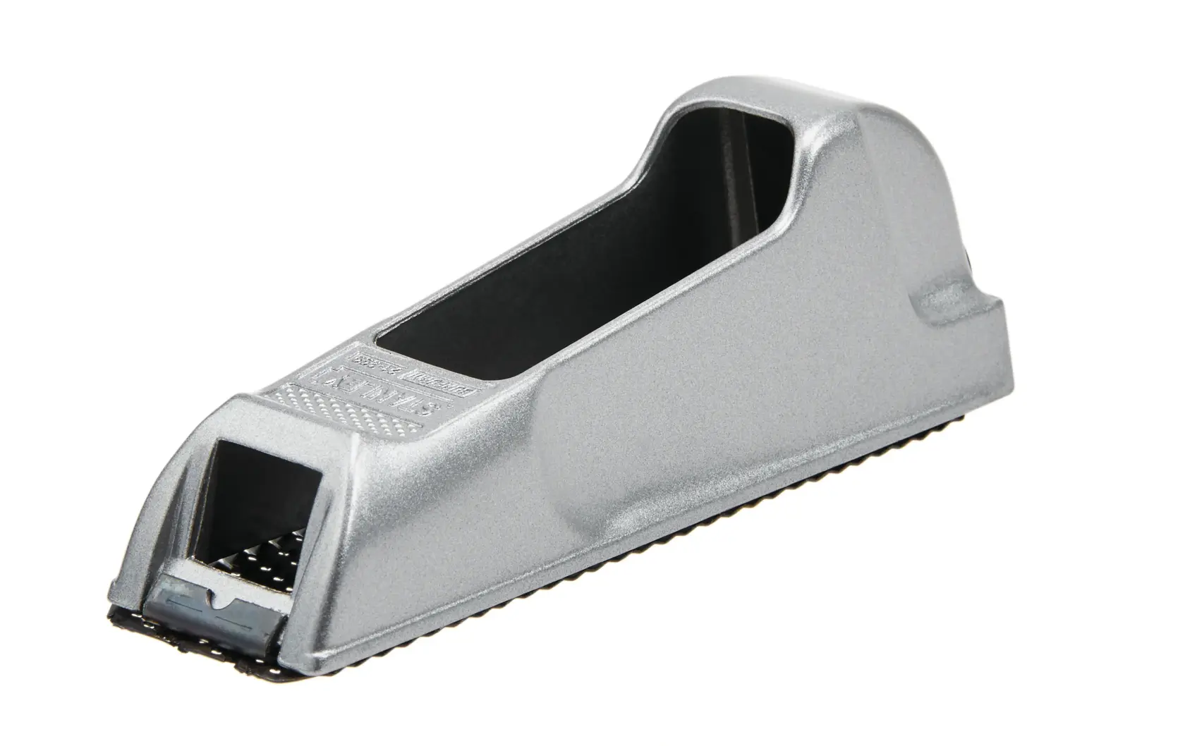 STANLEY 21-399 cepillo manual de metal, vista en ángulo sobre fondo blanco.
