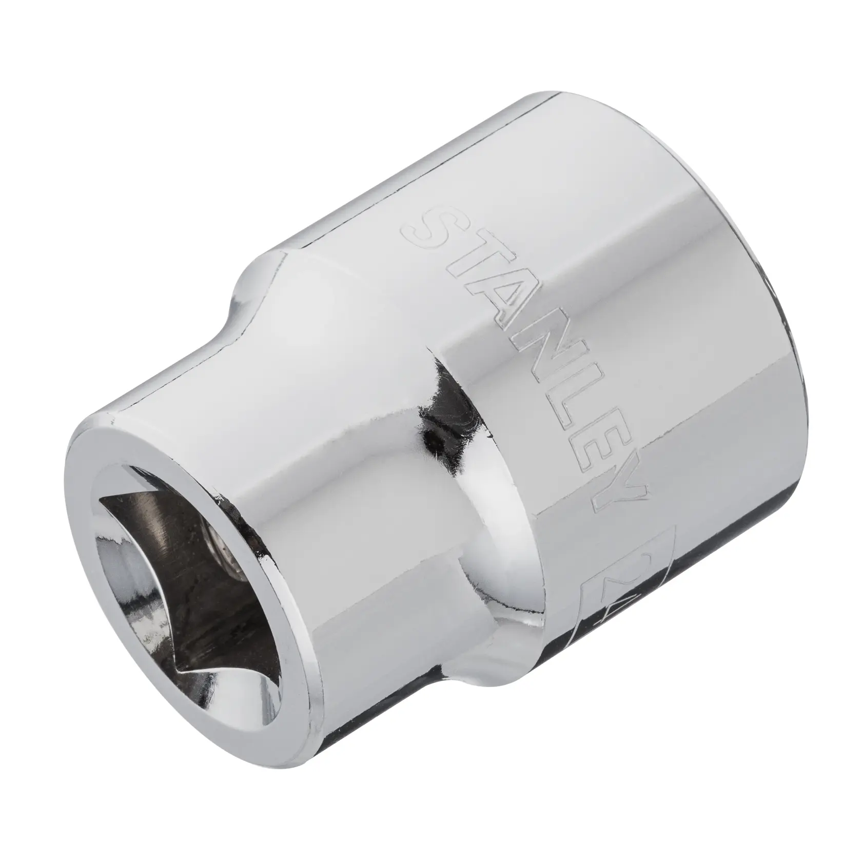 Vaso cromado STANLEY 4-88-796, vista en primer plano, marca grabada en superficie plateada brillante.