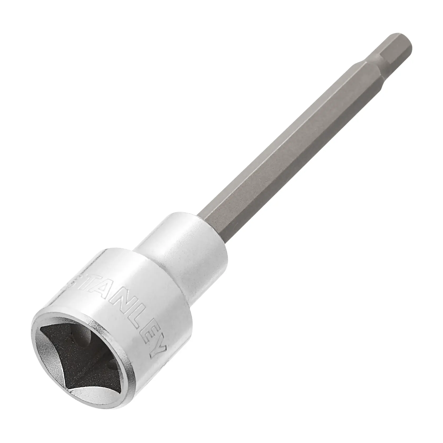 STANLEY 4-89-200 dado de punta hexagonal, color plateado y gris, visto en ángulo sobre fondo blanco.