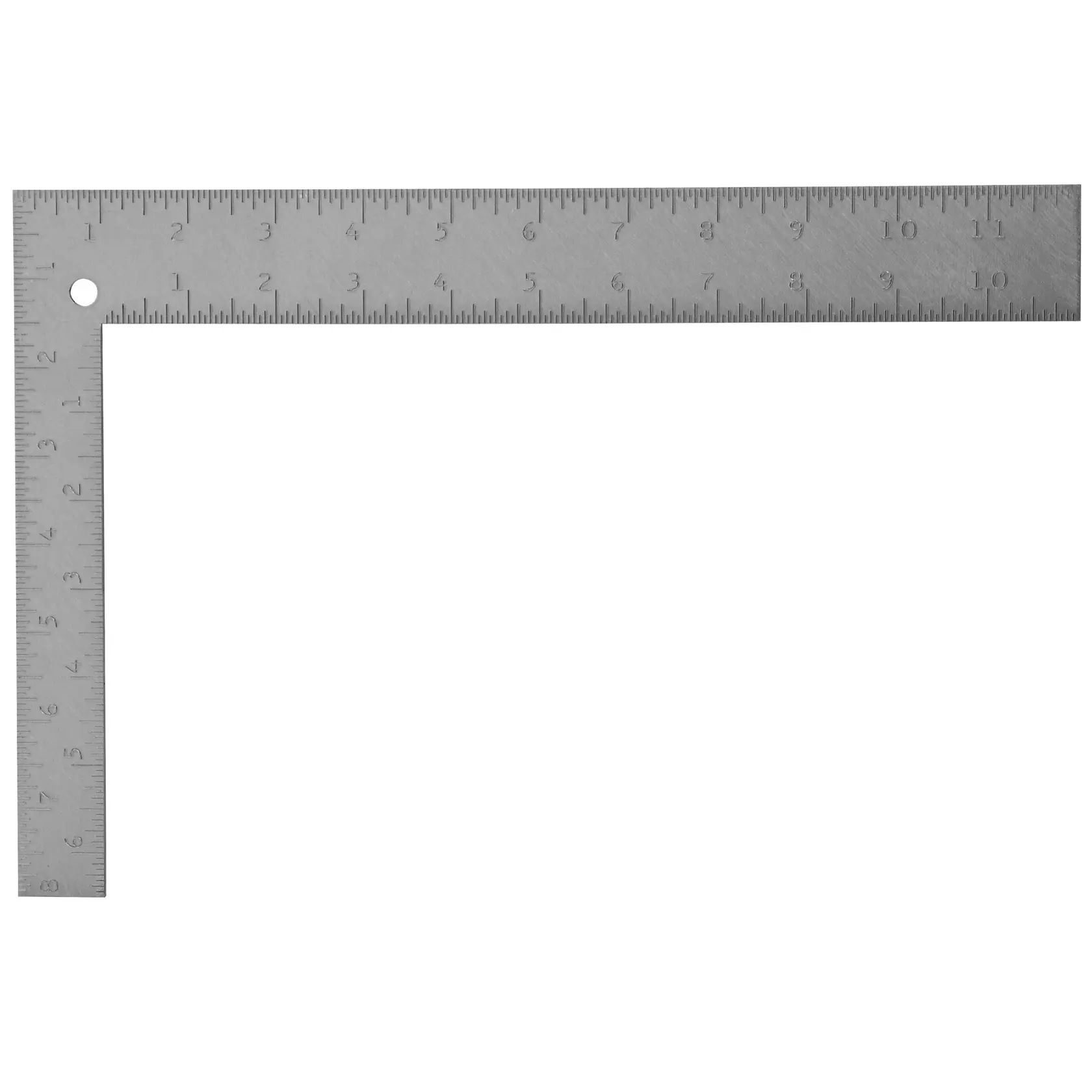 Escuadra de carpintero STANLEY de acero, forma en L, vista superior, medidas grabadas visibles.