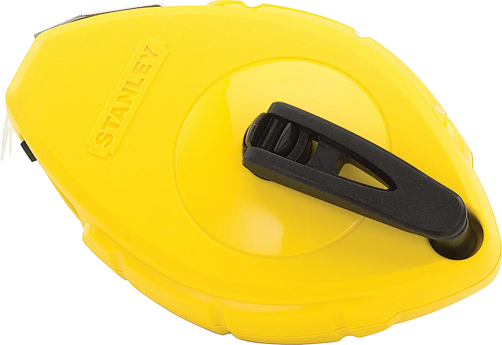 STANLEY 47-440 carrete de línea de tiza amarillo con manivela negra, fotografía del producto sobre fondo blanco.