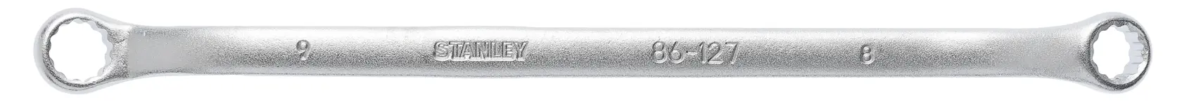 Llave de estrella doble STANLEY 86-127, acabado plateado, perfil recto, fotografía del producto sobre fondo blanco.