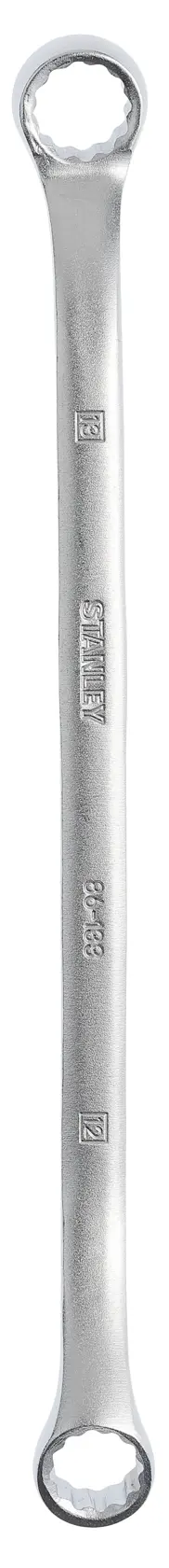 Llave combinada de extremo cerrado STANLEY 86-133, plateada, mango recto, vista superior, fotografía de herramienta manual.