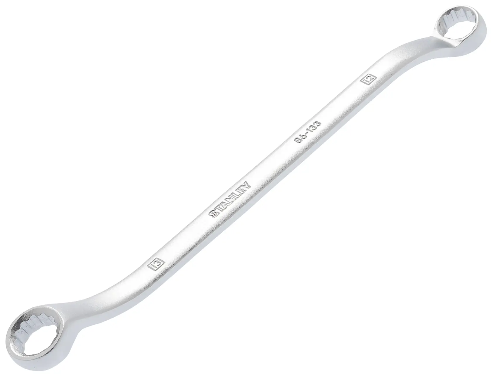 Llave de doble boca cerrada STANLEY 86-133, acabado plateado, mostrada en ángulo sobre fondo blanco.