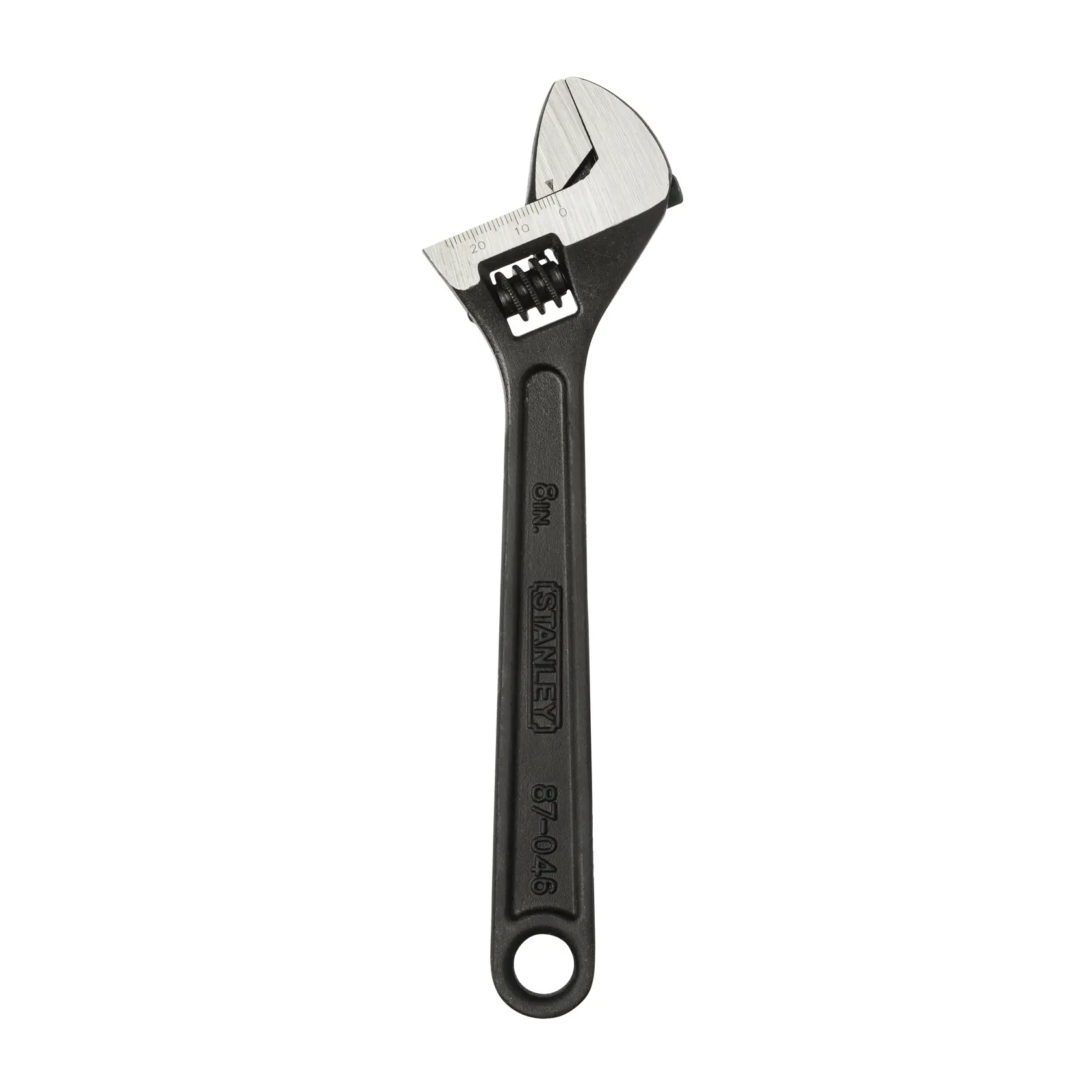 Llave ajustable STANLEY 87-046 con mango negro, fotografía de producto sobre fondo blanco.