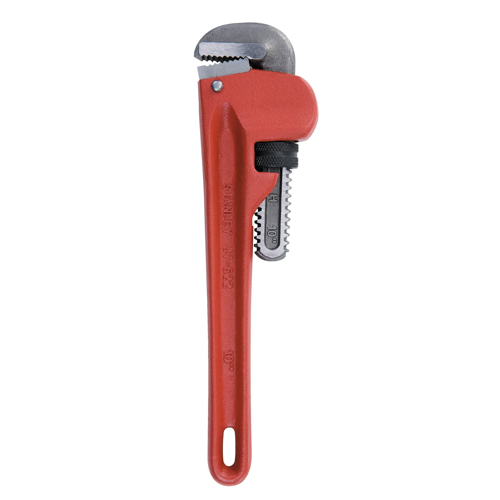 STANLEY 87-622 llave para tubos con mango rojo, foto del producto vista frontal en fondo blanco.
