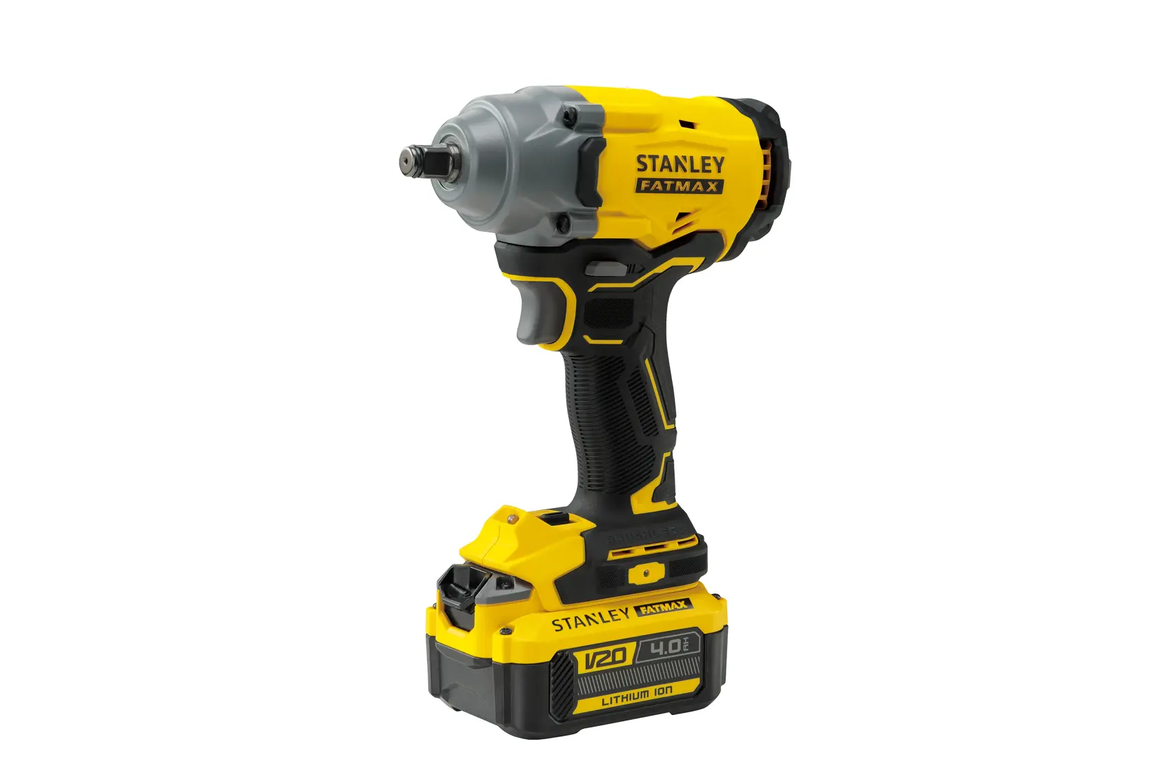 Llave de impacto inalámbrica STANLEY SBW920, amarilla y negra, ángulo frontal sobre fondo blanco.