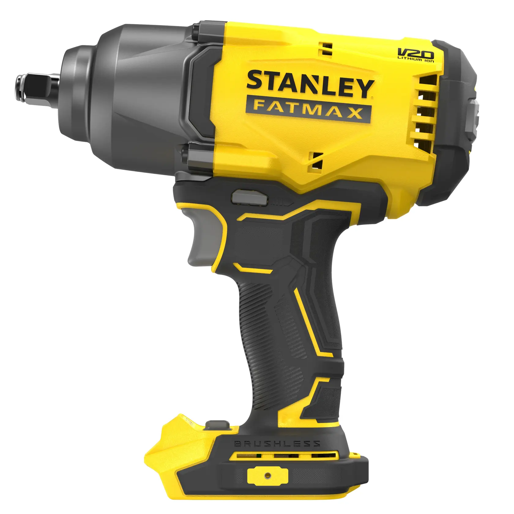Llave de impacto inalámbrica STANLEY SBW940B, amarilla y negra, vista lateral derecha sobre fondo blanco.