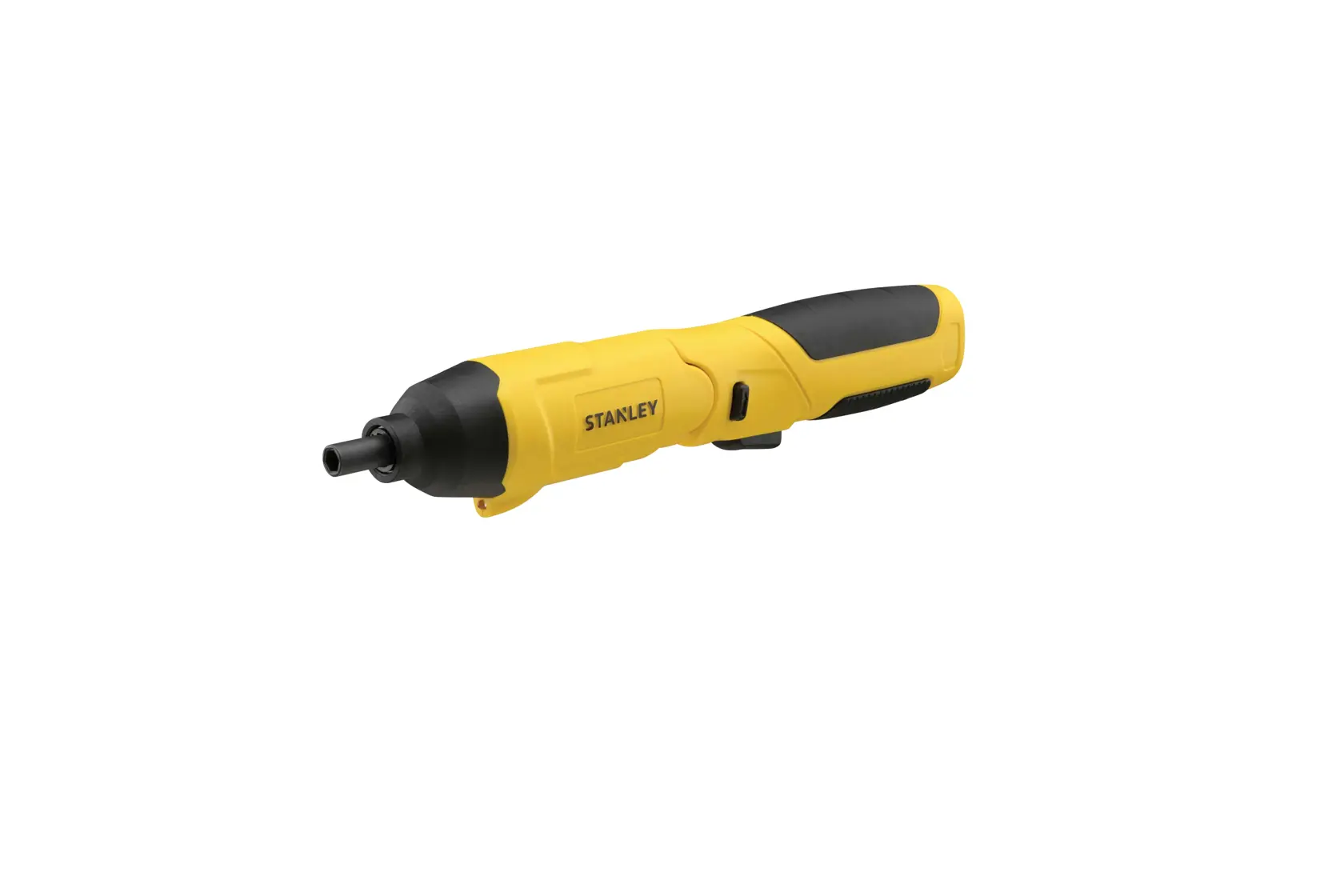 Destornillador inalámbrico STANLEY SCS4K amarillo y negro, orientado a la derecha, sobre fondo blanco.