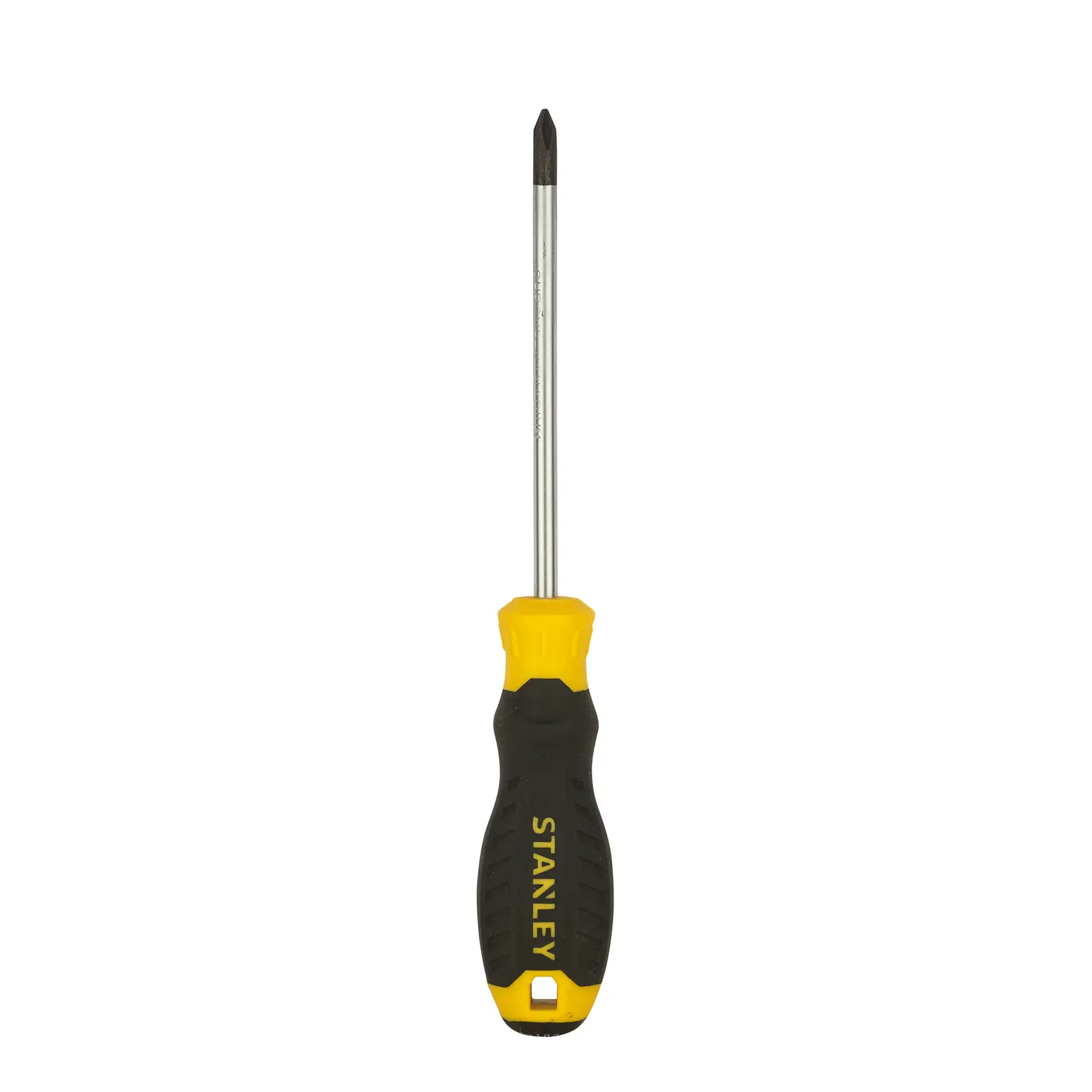 Destornillador STANLEY STMT60805-840B con mango negro y amarillo, vista frontal sobre fondo blanco.