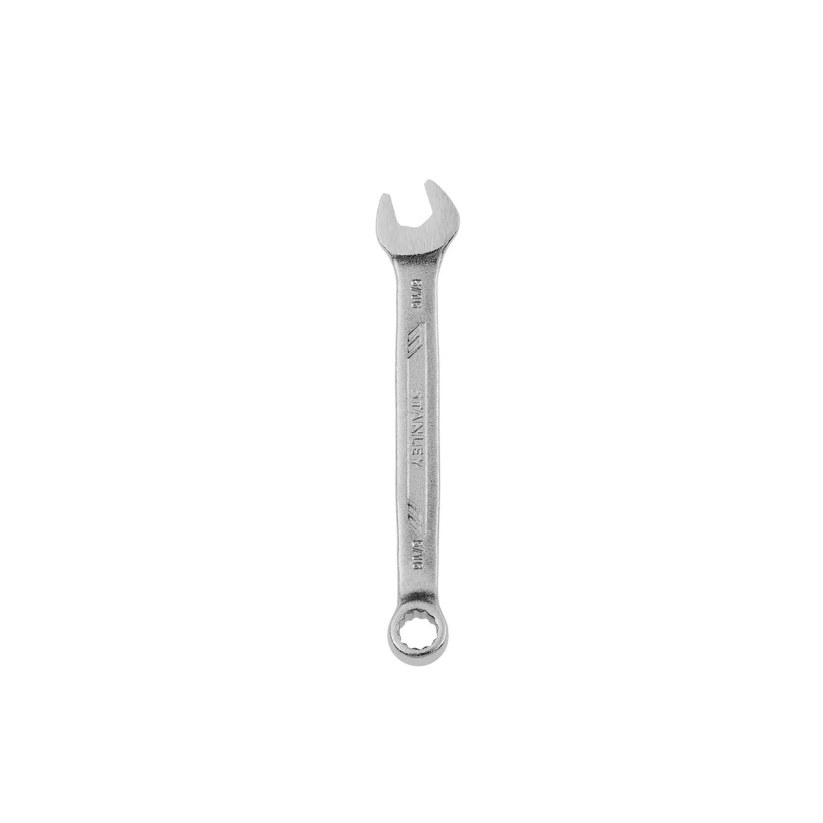 Llave combinada STANLEY STMT72830 de metal plateado, vista frontal sobre fondo blanco.