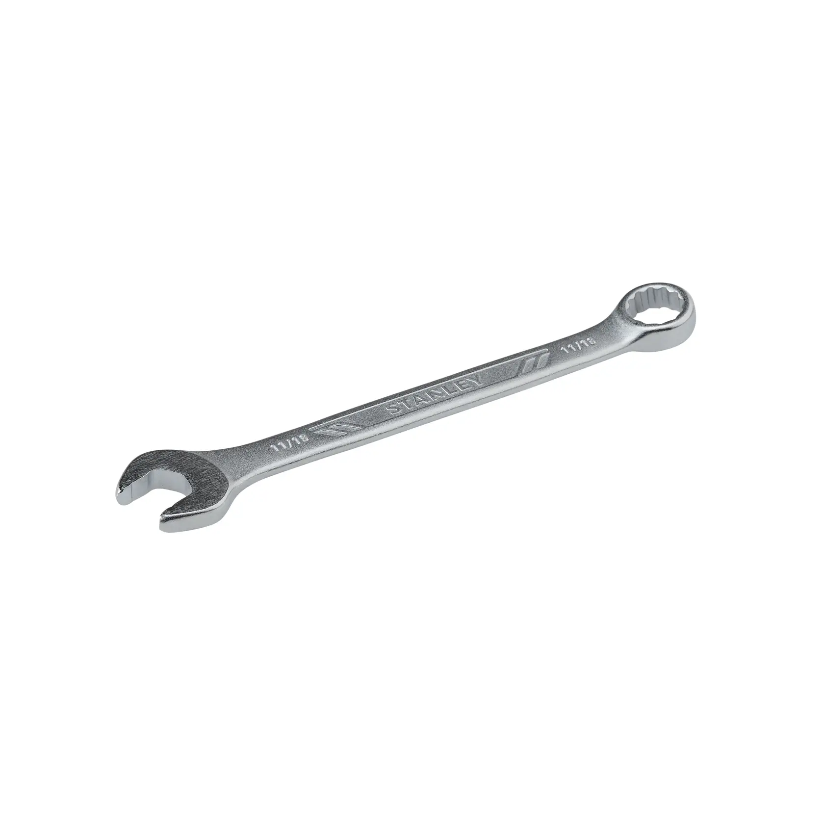 Llave combinada STANLEY STMT72836, acabado plateado, en ángulo sobre fondo blanco.