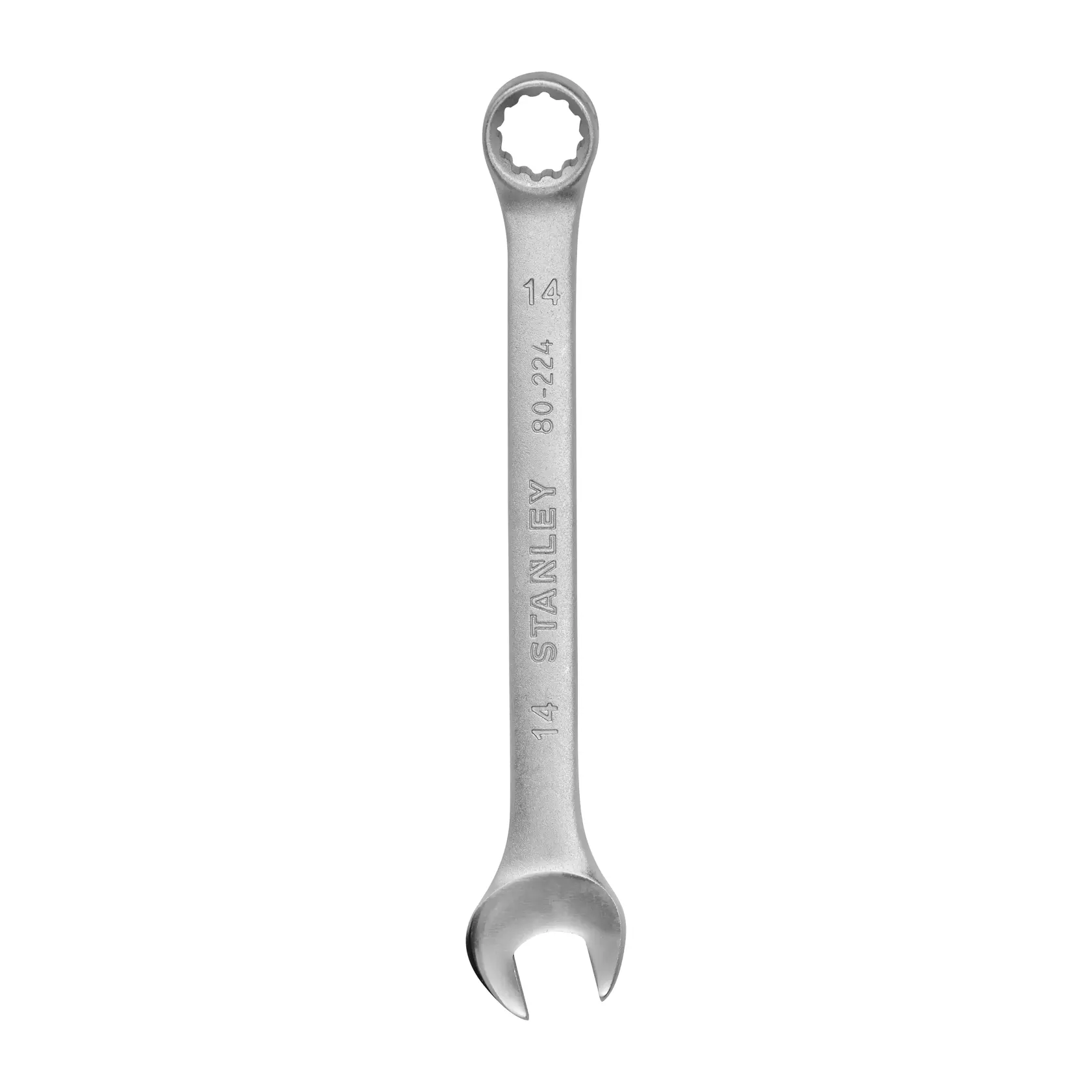 Stanley STMT80224-840 llave combinada plateada, vista superior sobre fondo blanco
