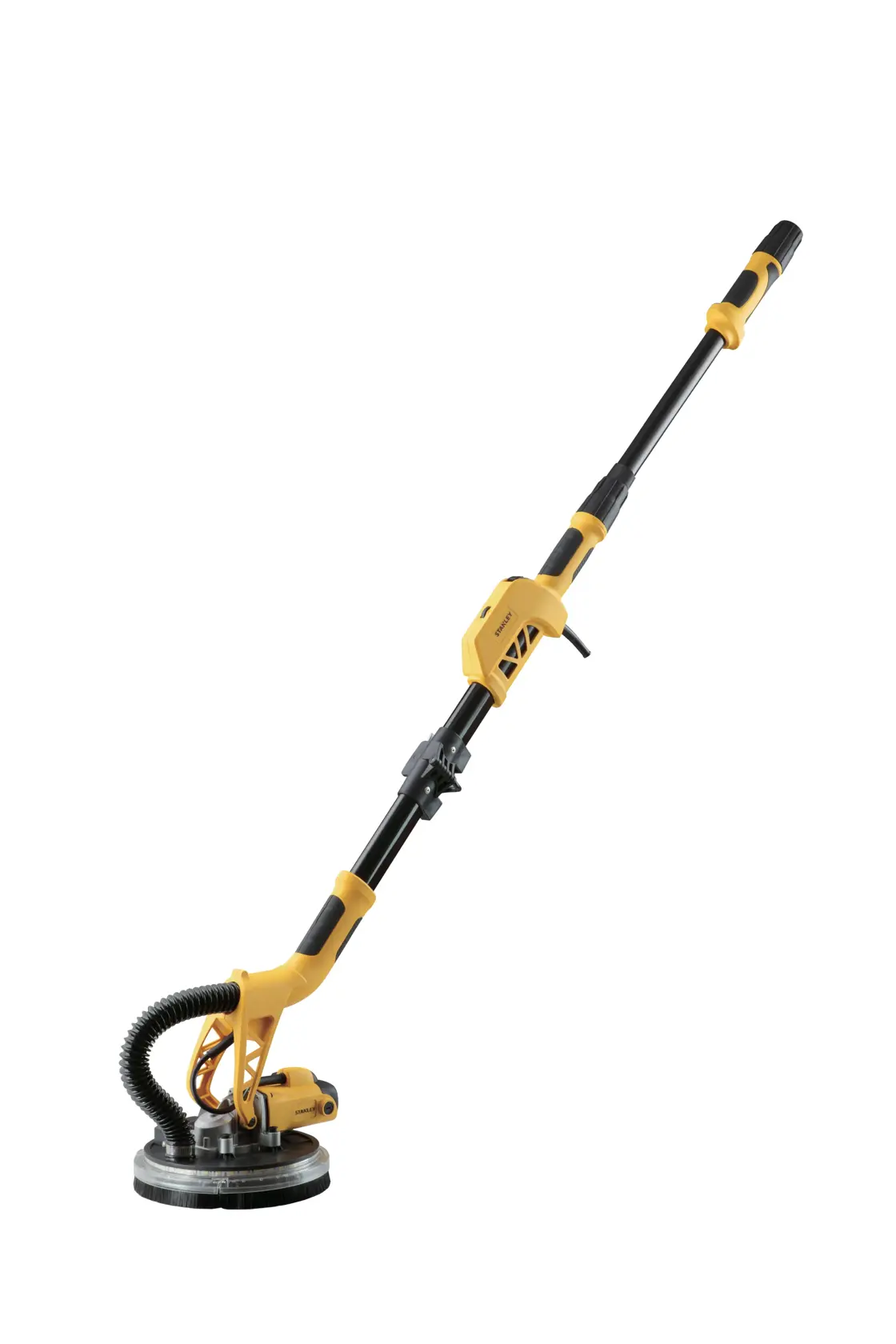 STANLEY SW75-BR lijadora para paneles de yeso, amarilla y negra, vista lateral sobre fondo blanco.